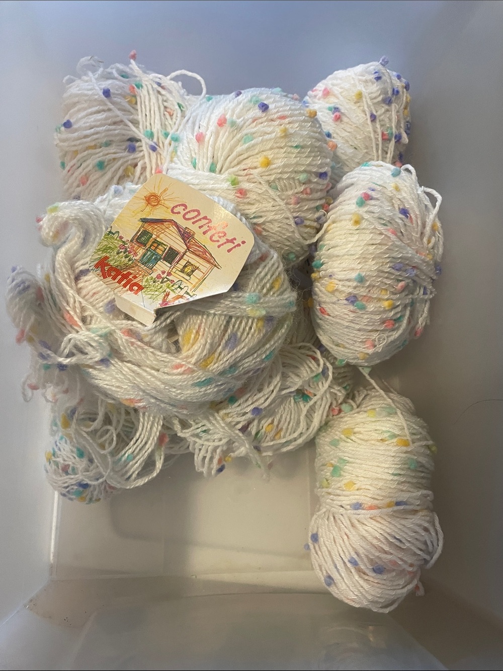 Confetti White Multicolor Pom-Pom Yarn - Soft Party-Themed Crochet Yarn 7 & 1/2